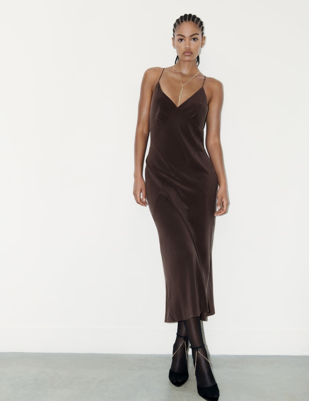 Seam Detail Strappy Pure Silk Maxi Dress