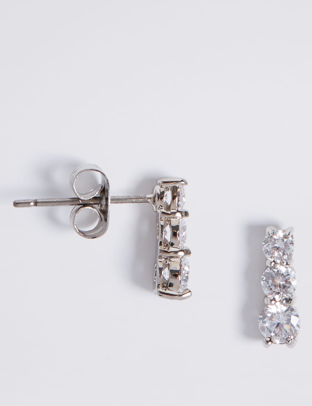 Platinum Plated Triple Diamante Earrings M S Collection M S