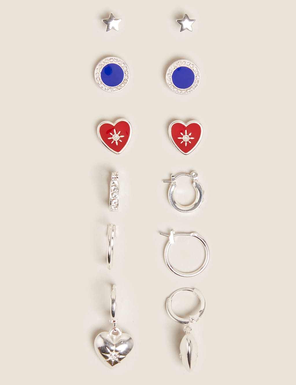 6 Pack Heart Star Earrings Set 1 of 1