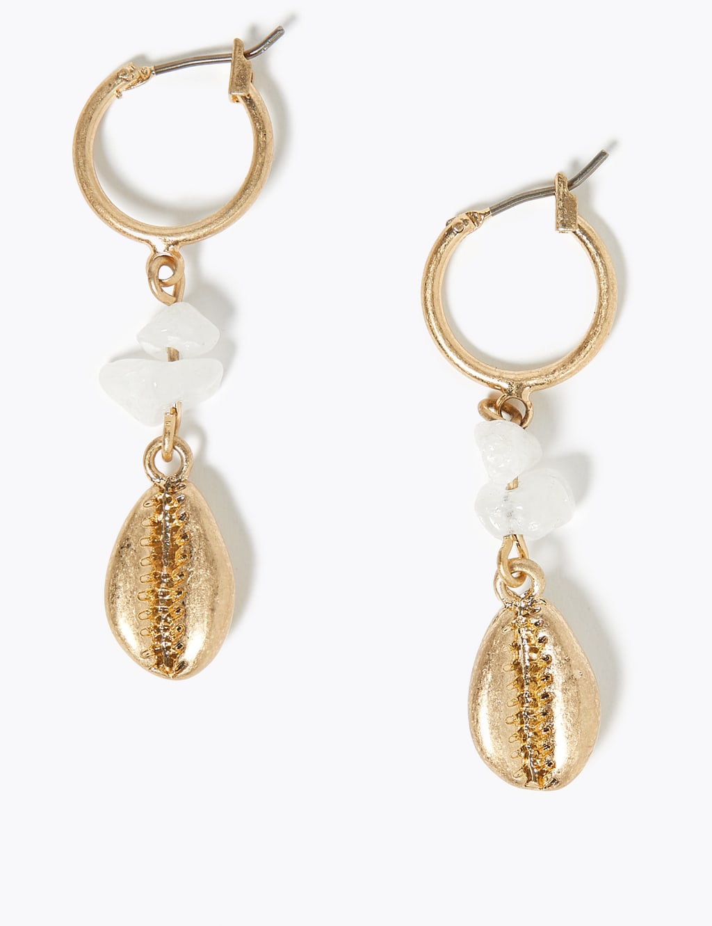 Gold shell drop earrings top