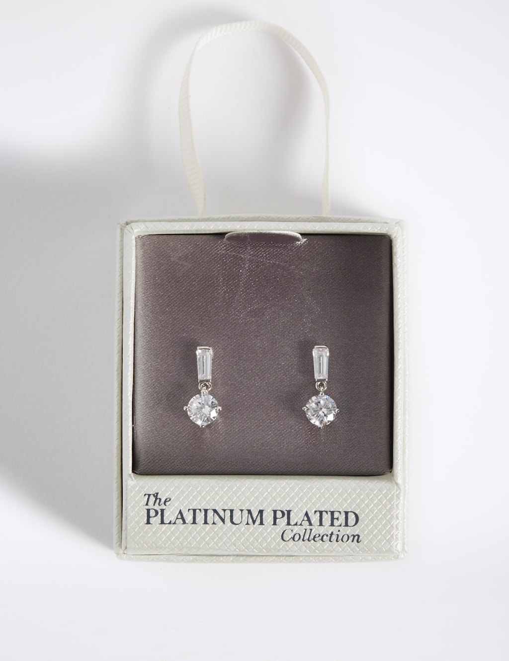 Platinum Plated Baguette Drop Earrings 1 of 3