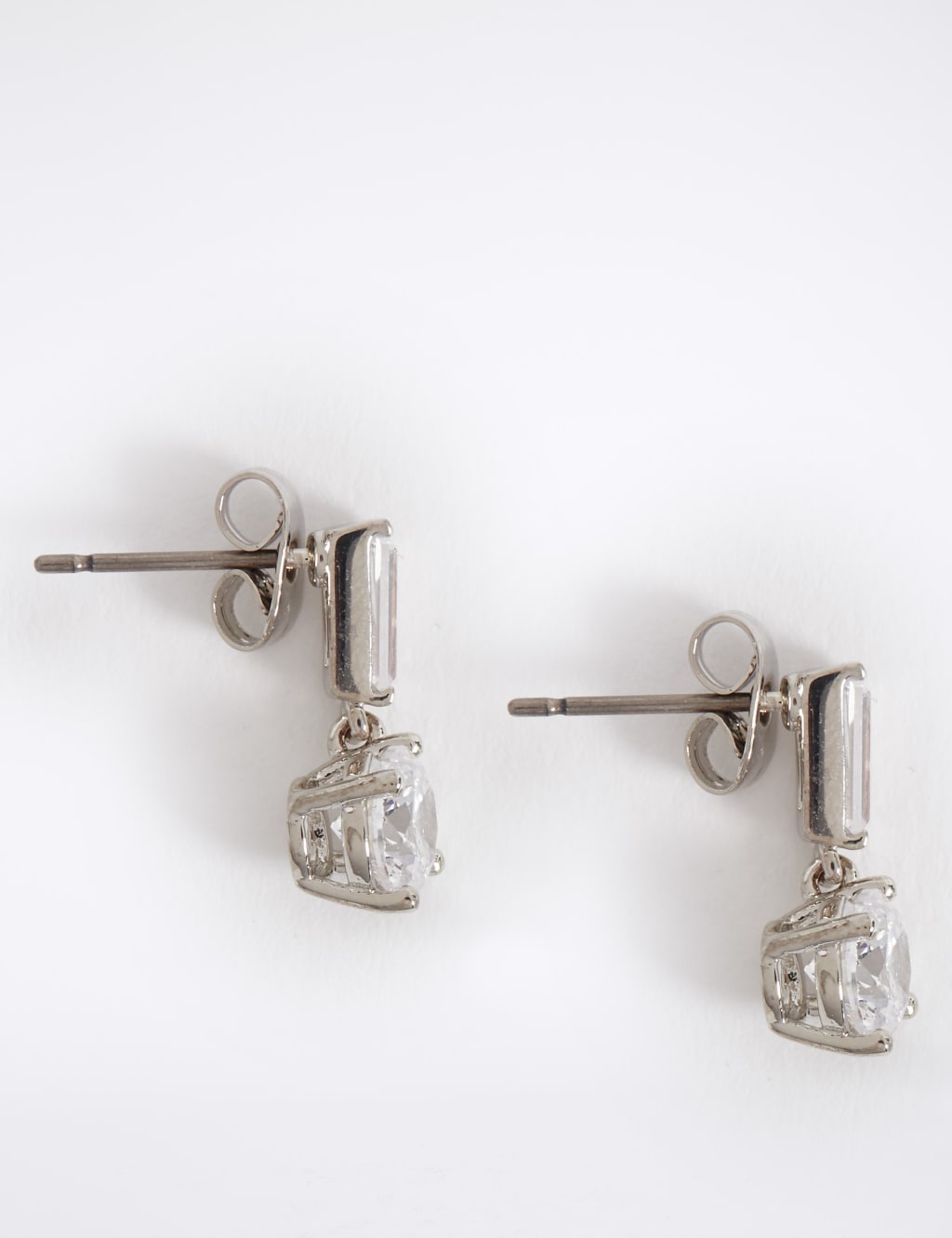 Platinum Plated Baguette Drop Earrings 3 of 3