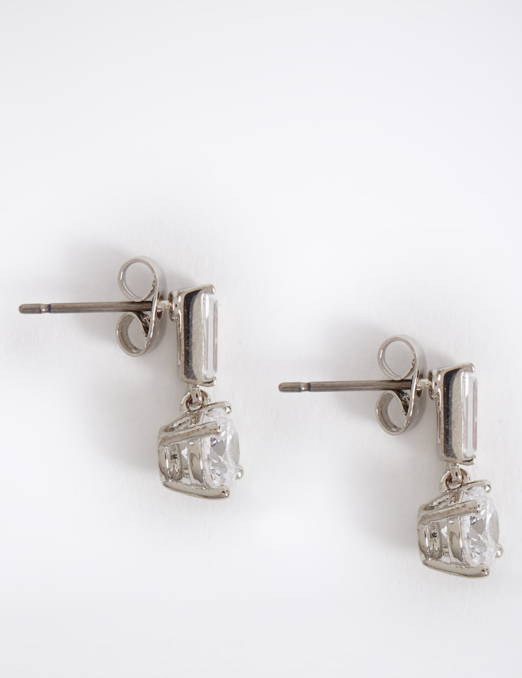 Platinum Plated Baguette Drop Earrings 2 of 3