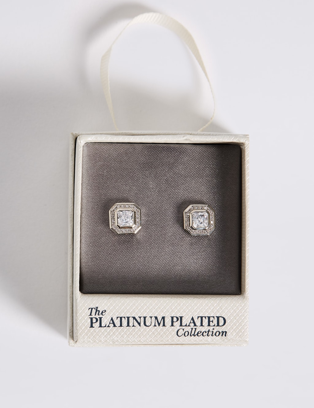 Platinum Plated Diamante Stud Earrings M S Collection M S
