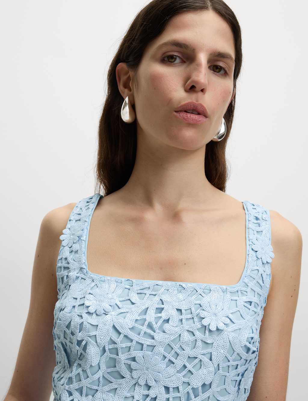 Floral Sequin Square Neck Cutwork Detail Mini Column Dress 4 of 6