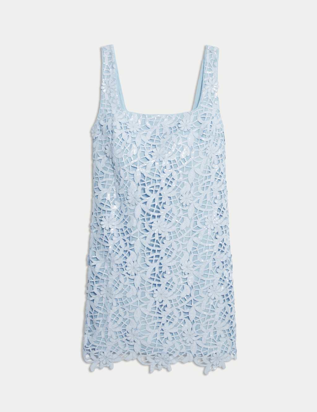 Floral Sequin Square Neck Cutwork Detail Mini Column Dress 2 of 6