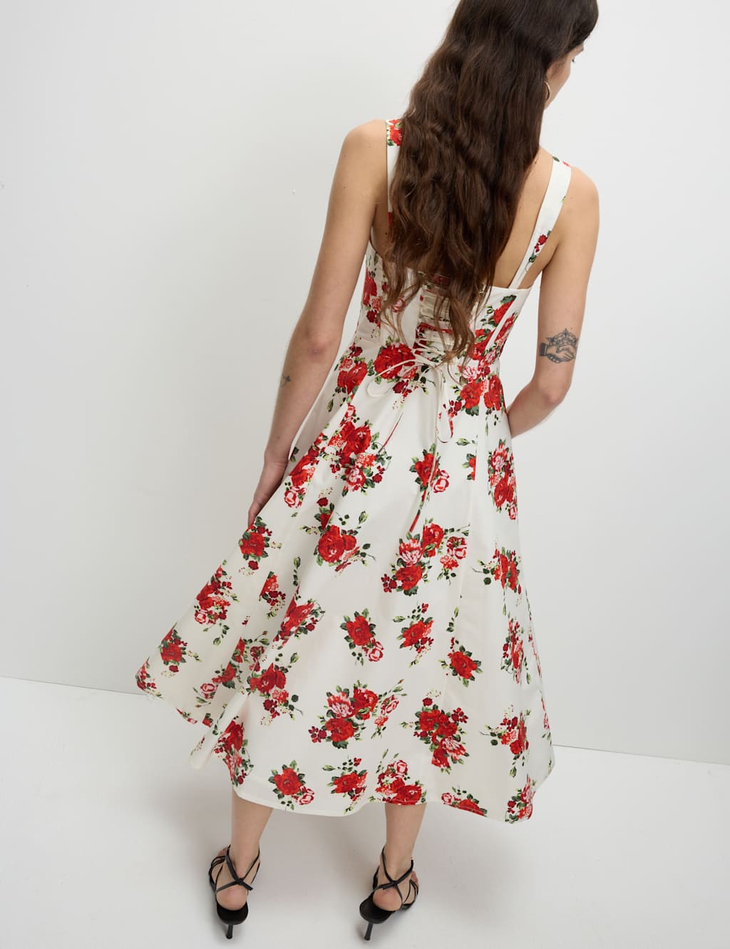 Pure Cotton Floral Corset Midi Skater Dress 3 of 6