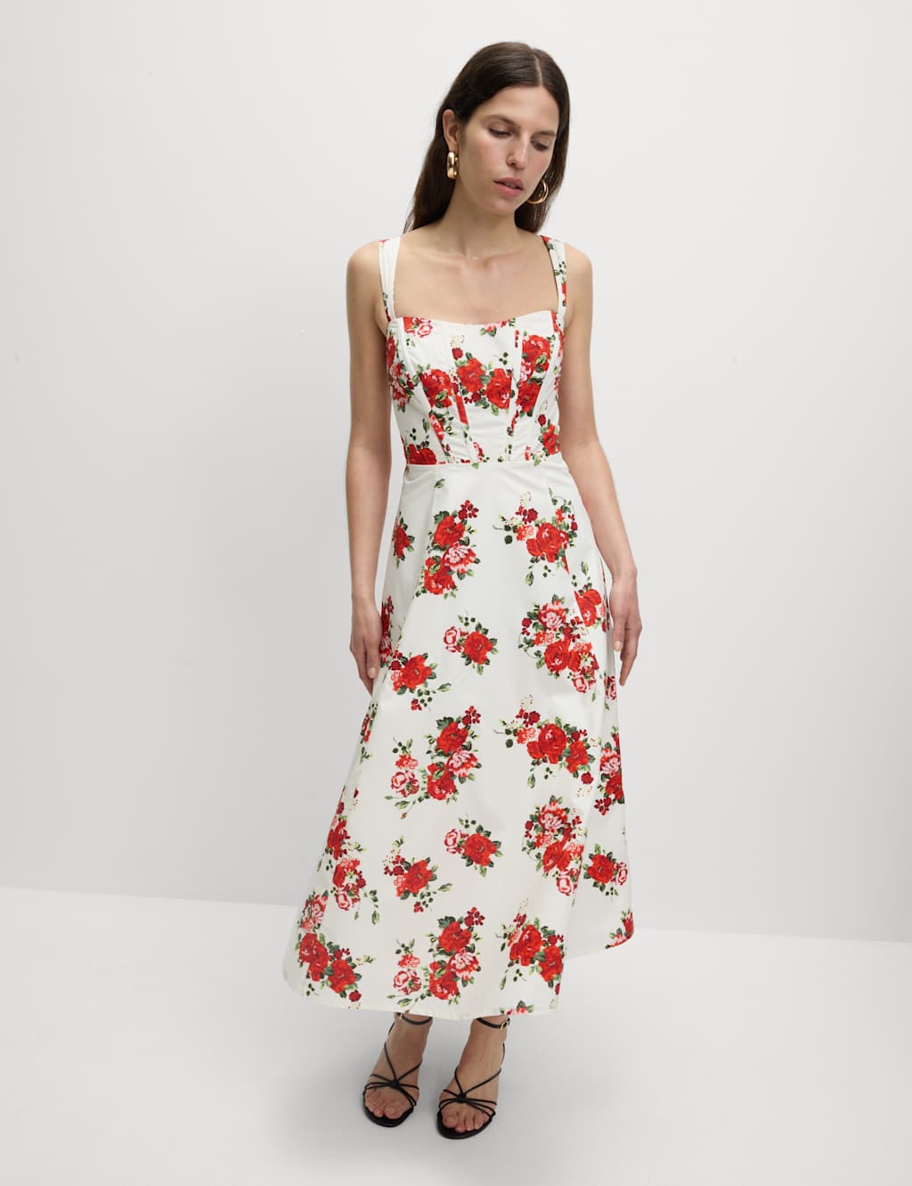 Pure Cotton Floral Corset Midi Skater Dress 6 of 6