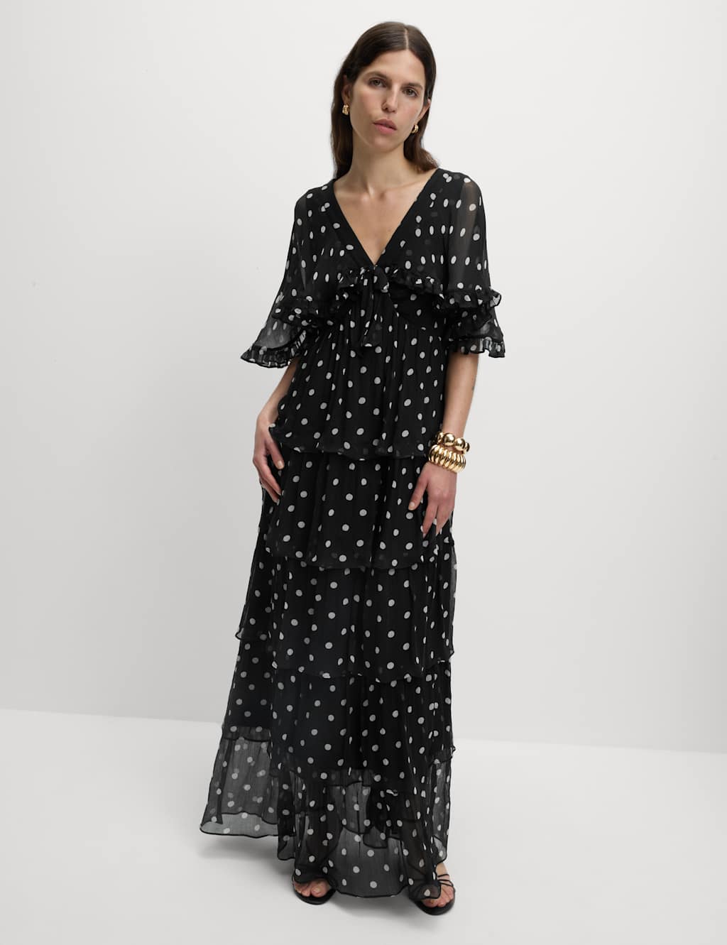 Polka Dot V-Neck Frill Detail Maxi Dress 3 of 6