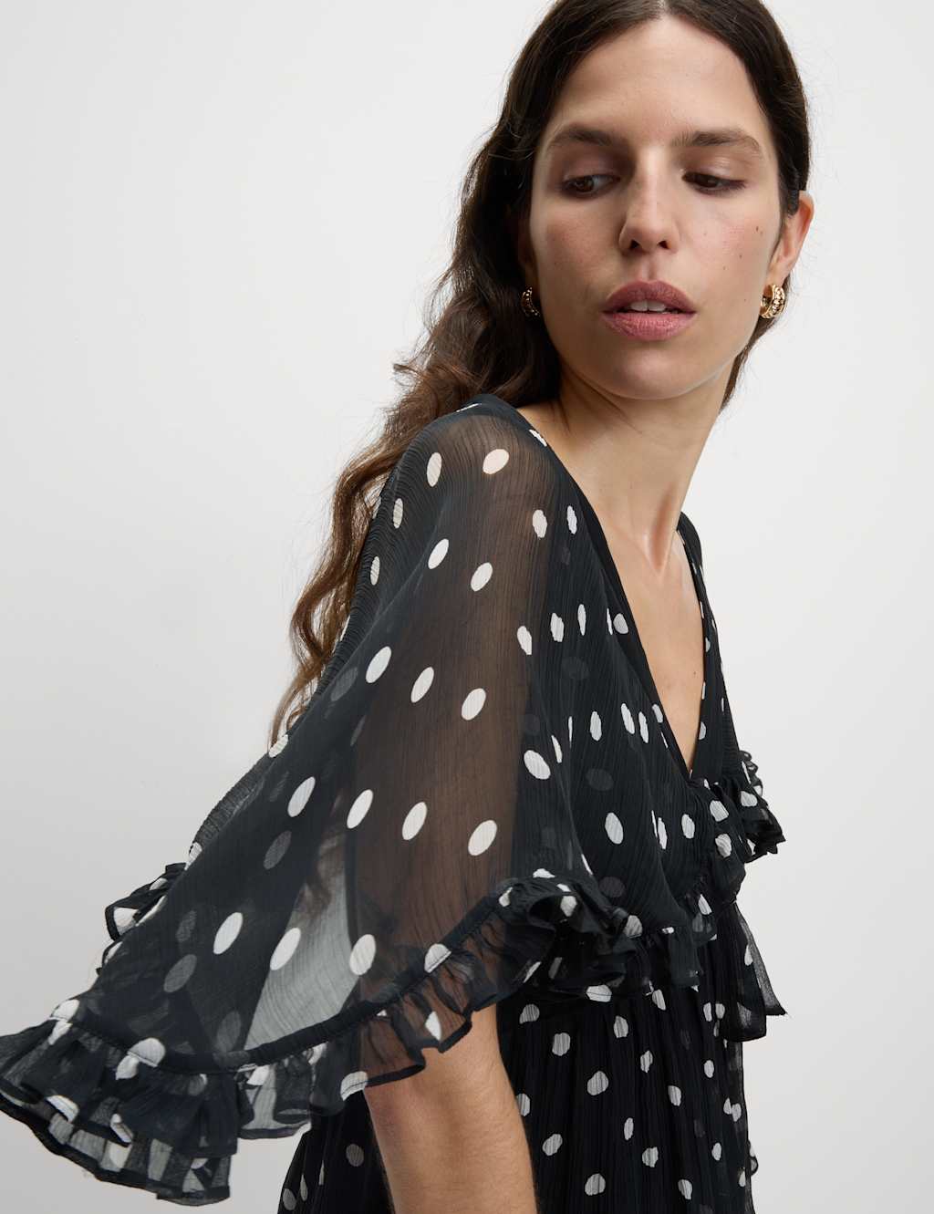 Polka Dot V-Neck Frill Detail Maxi Dress 4 of 6