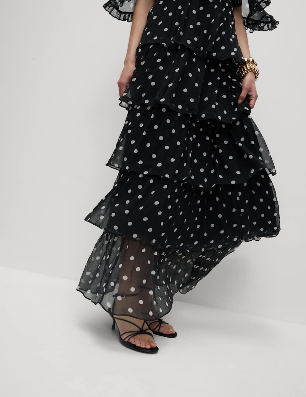 Polka Dot V-Neck Frill Detail Maxi Dress 5 of 6