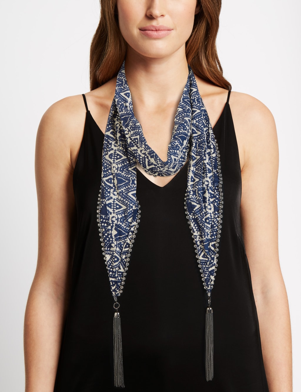 Printed Bead Scarf Necklace 1 of 2