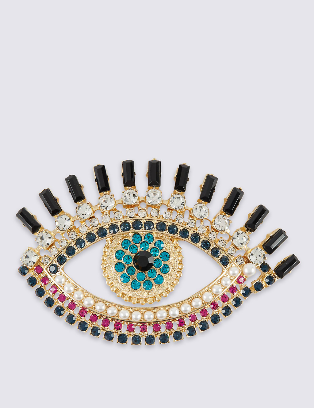 Pearl Effect & Diamanté Eye Brooch 1 of 1