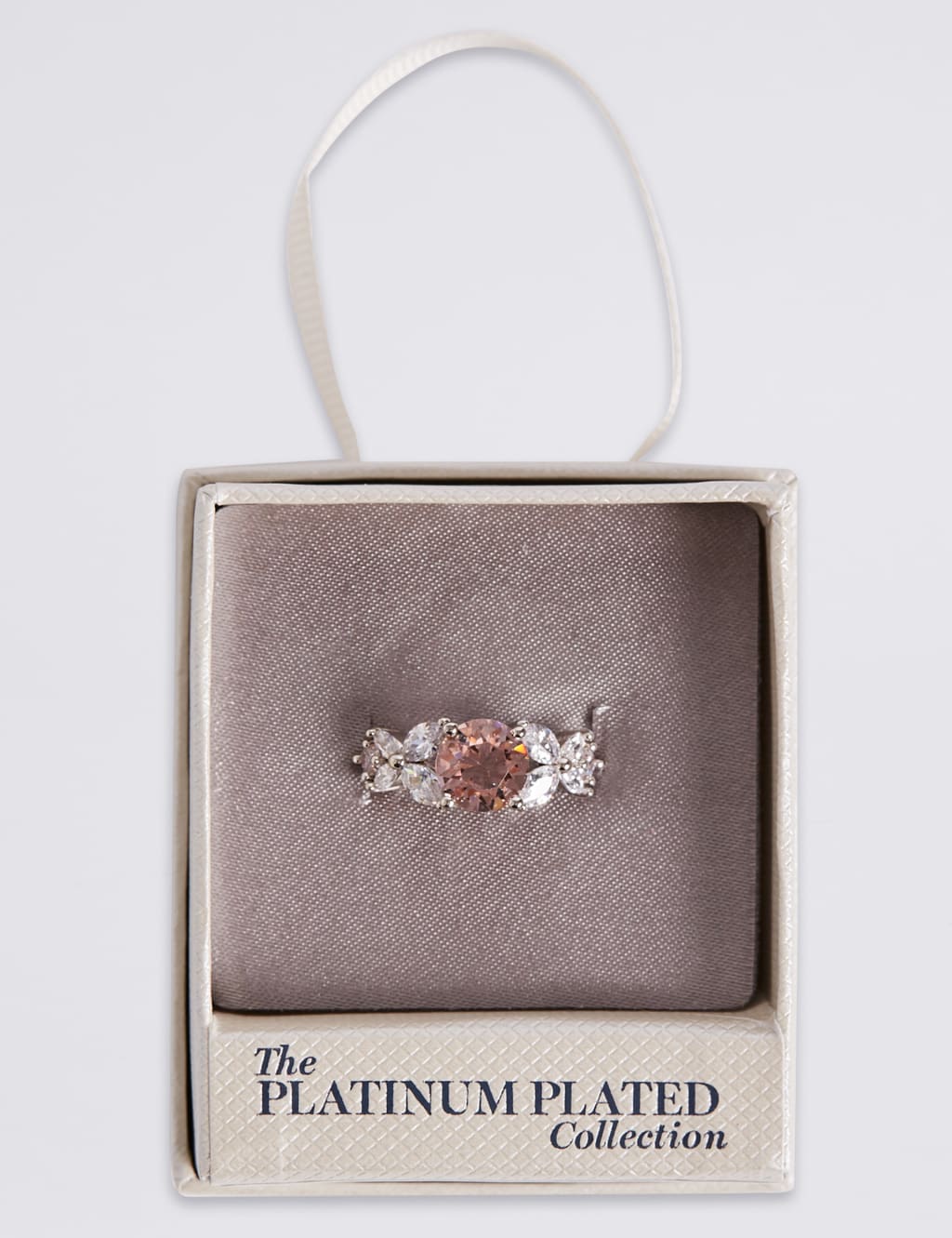 Platinum Plated Diamanté Rose Ring 3 of 3
