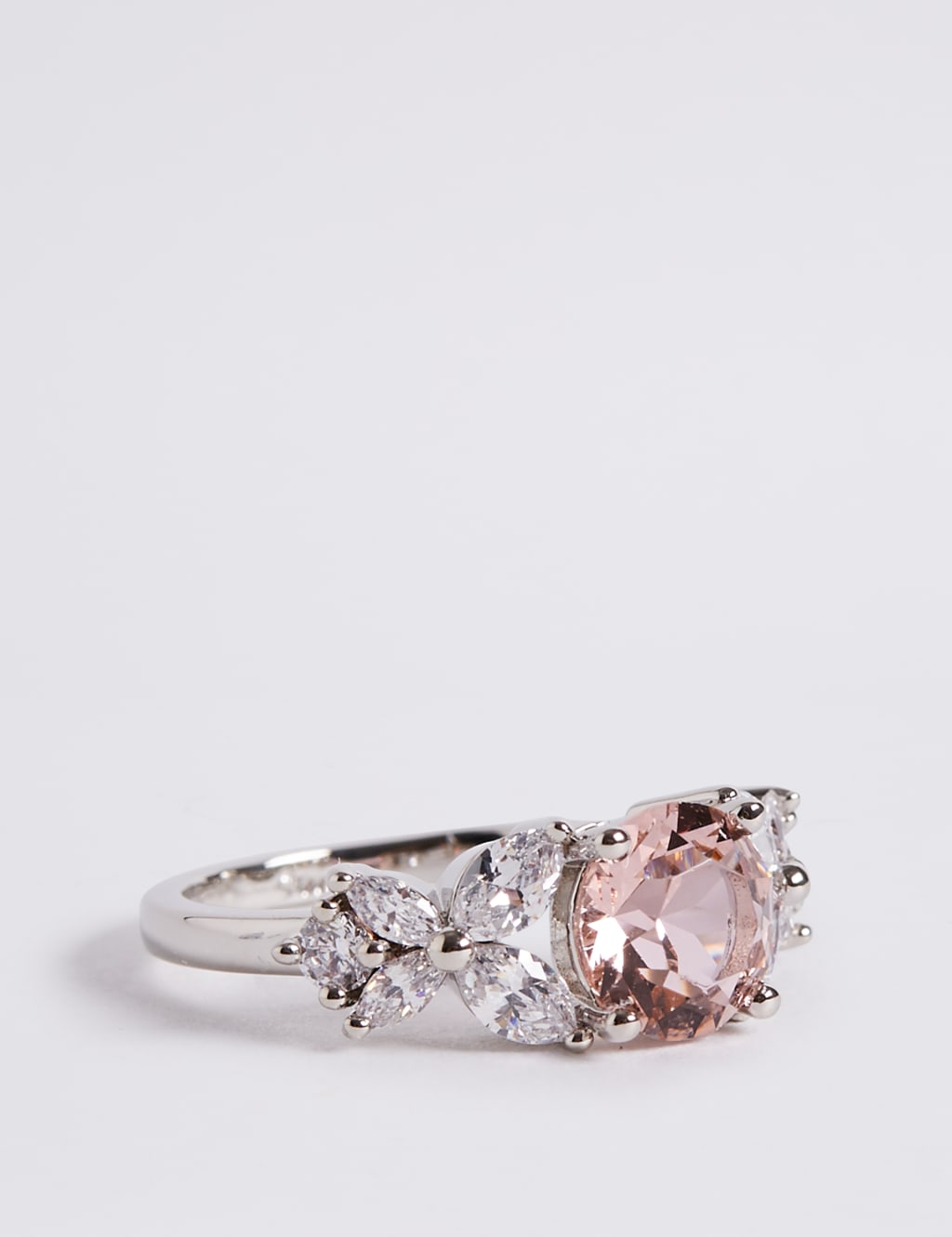 Platinum Plated Diamanté Rose Ring 2 of 3