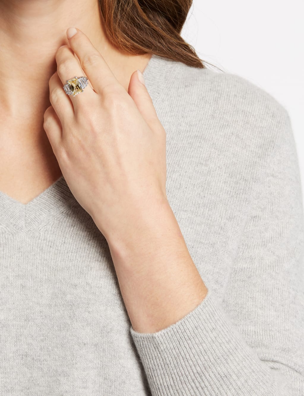 Platinum Plated Diamante Baguette Ring M S Collection M S