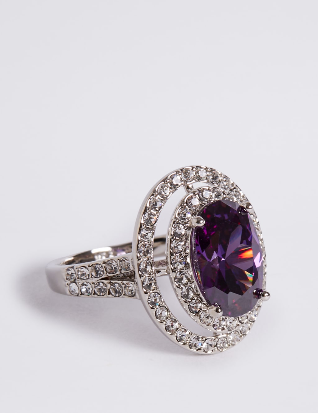 Platinum Plated Diamante Oval Ring M S Collection M S