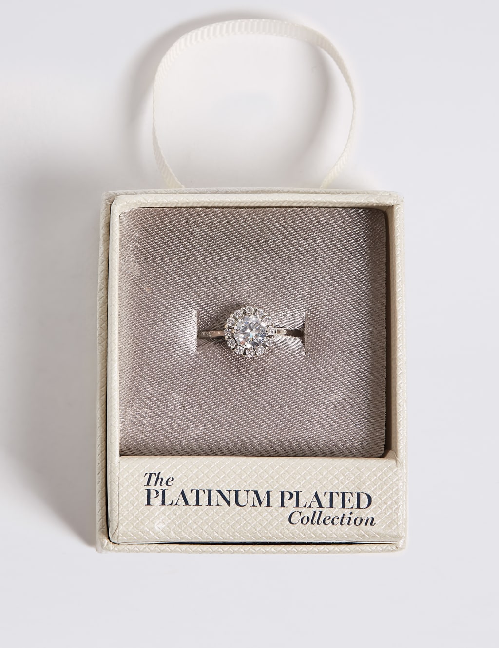 Platinum Plated Round Stone Ring M S Collection M S