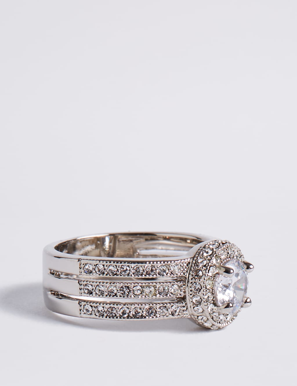 Platinum Plated Millgrain Eternity Diamanté Ring 2 of 3