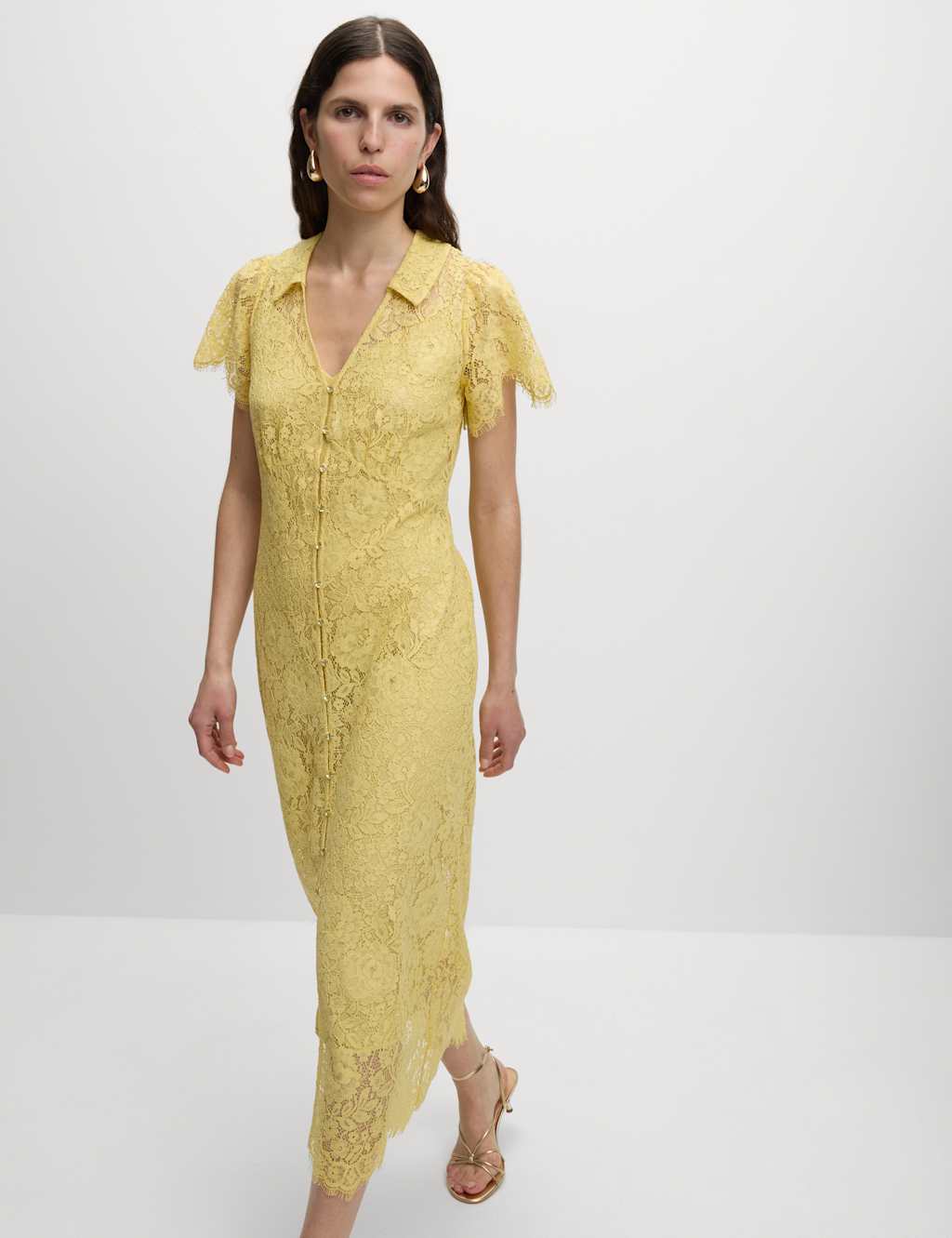 Lace Button Through Midi Tea Dress With Cotton 3 of 8