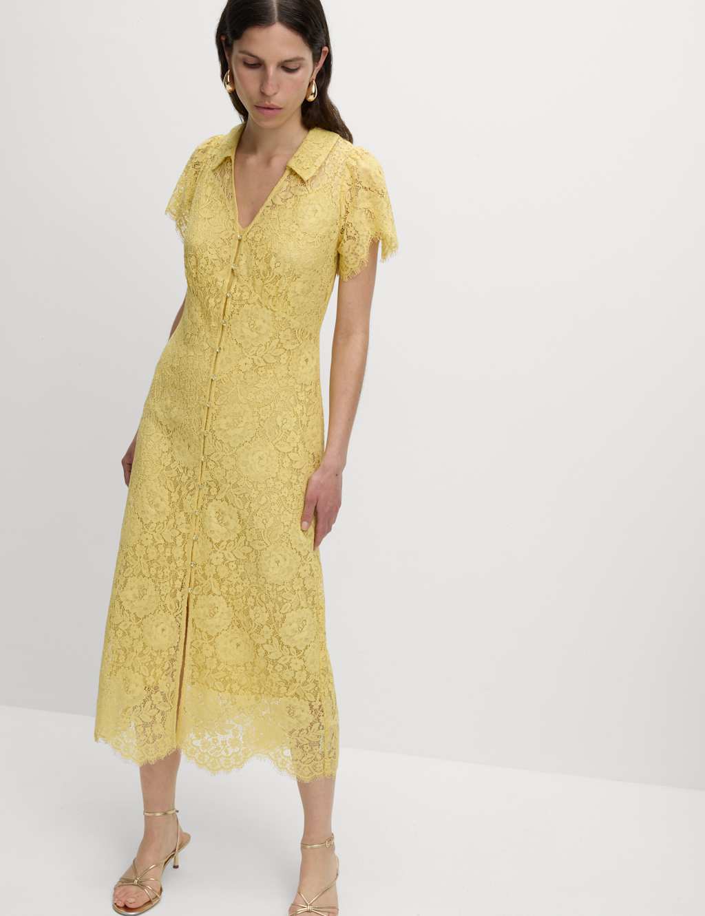 Lace Button Through Midi Tea Dress With Cotton 6 of 8
