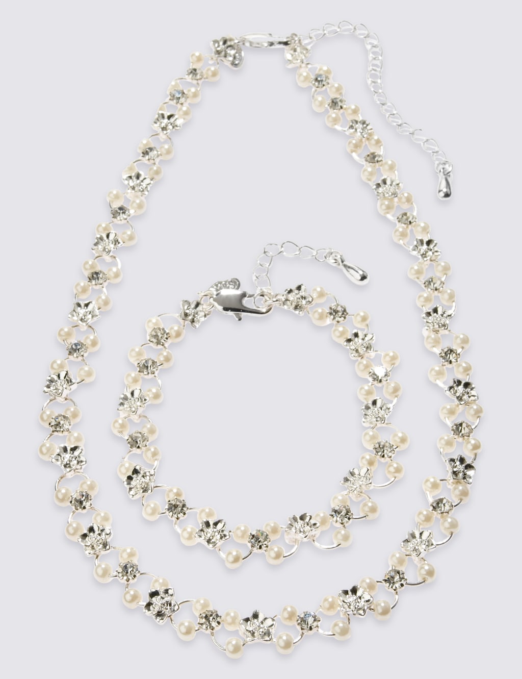 Pearl Effect Flower Choker Necklace & Bracelet Set 2 of 3