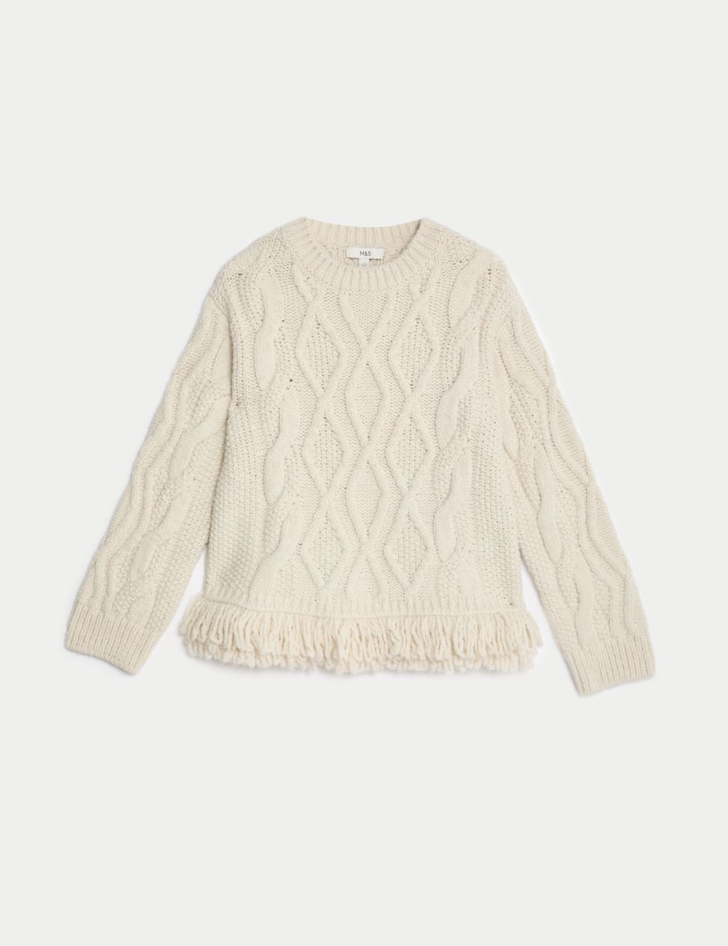 Crew Neck Cable Knit Fringe Jumper M S Collection M S