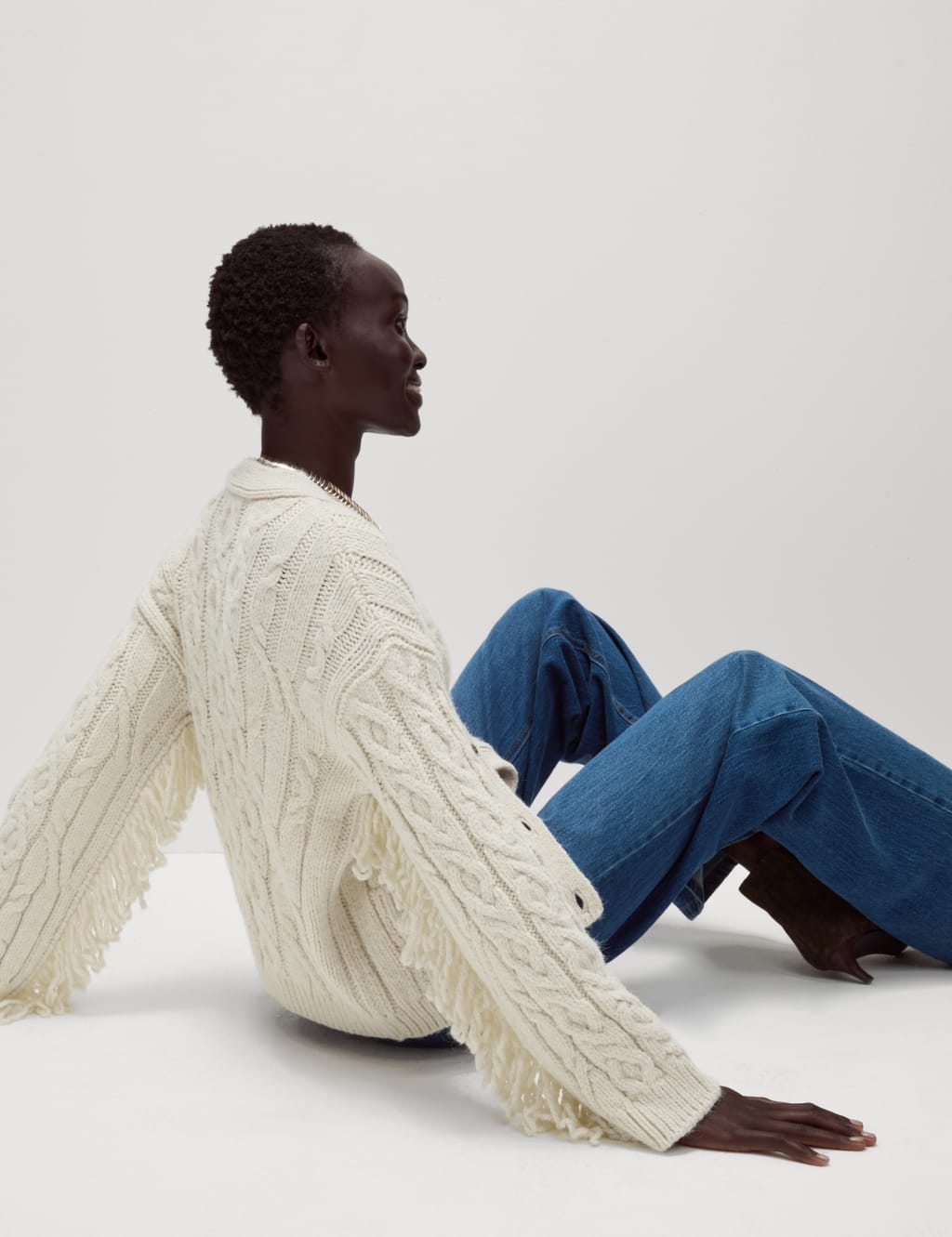 Cable Knit V Neck Fringe Cardigan M S Collection M S