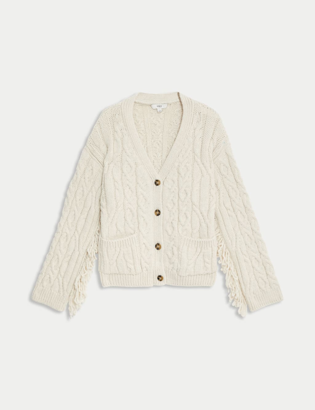 Cable Knit V Neck Fringe Cardigan M S Collection M S