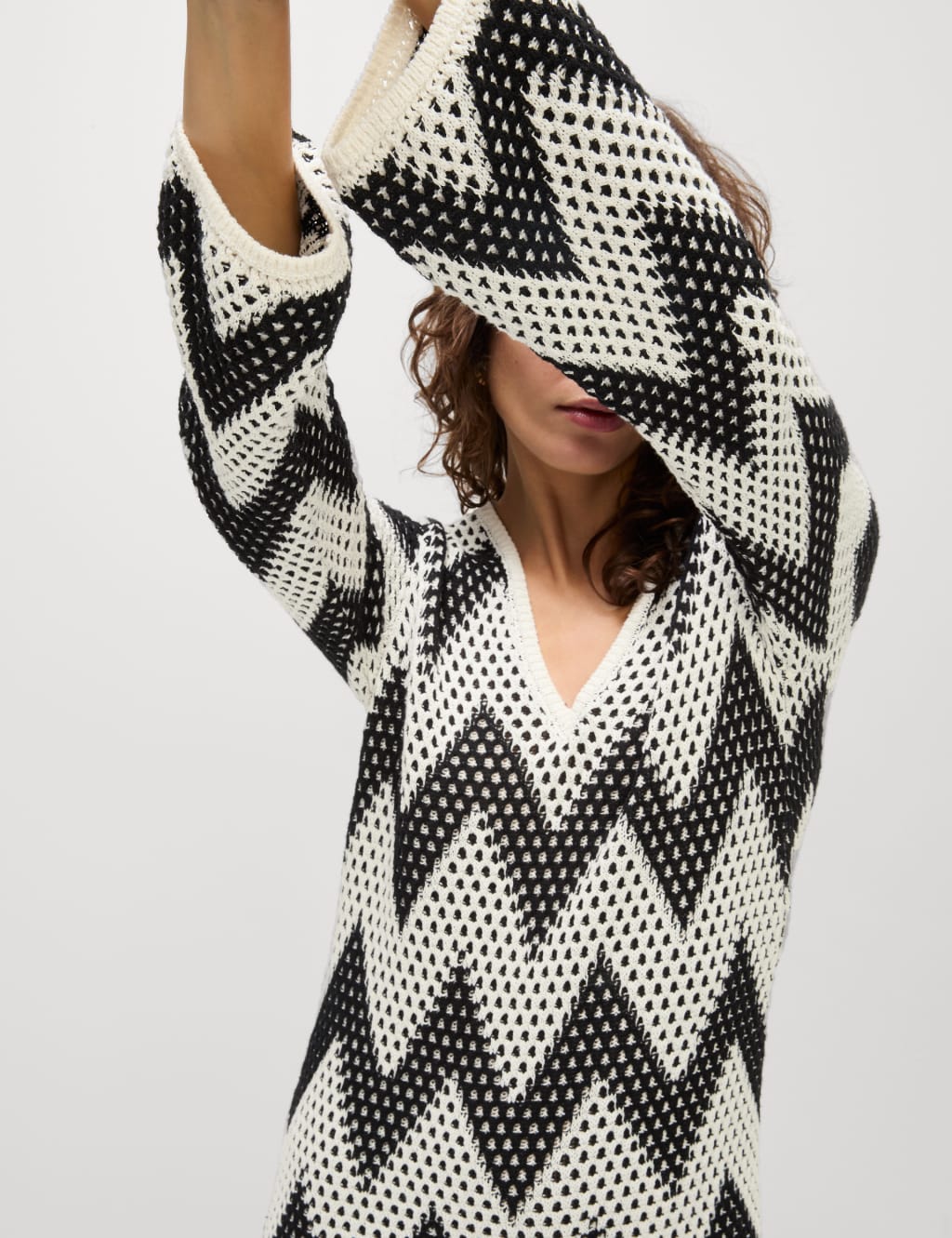 Cotton Blend Knitted V-Neck Midi Dress 3 of 6