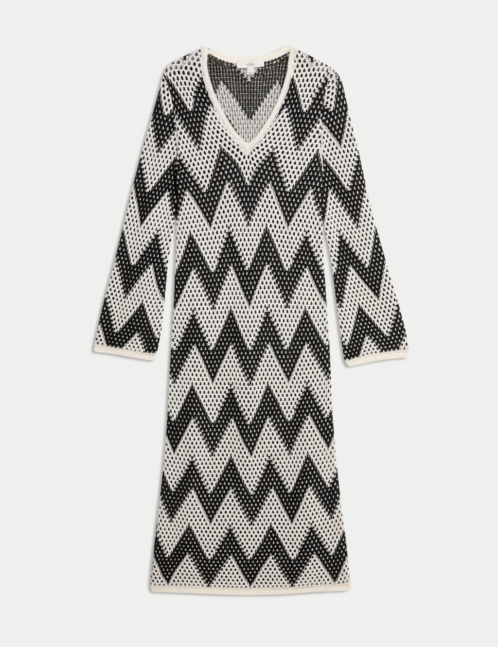 Cotton Blend Knitted V-Neck Midi Dress 2 of 6