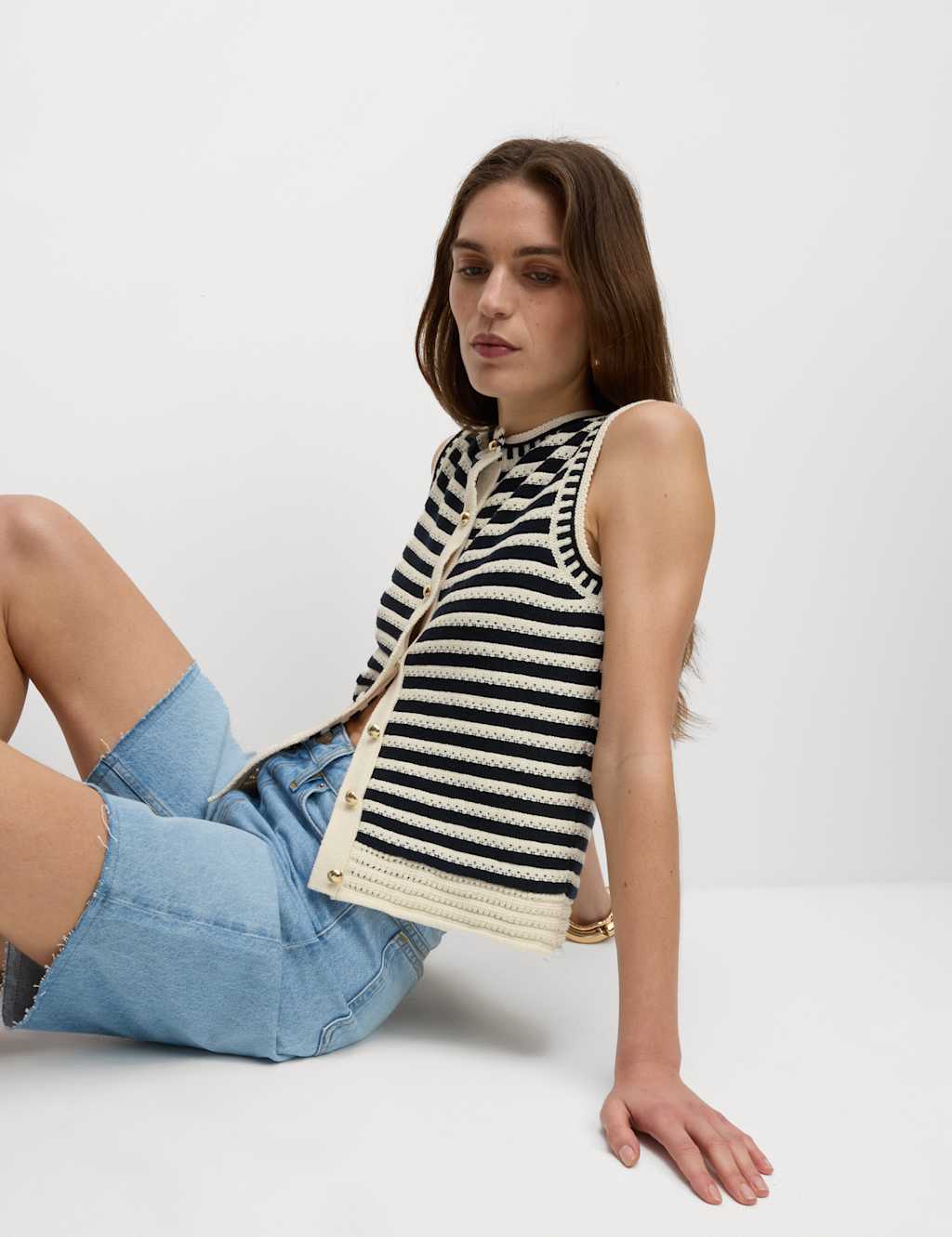 Cotton Rich Striped Knitted Waistcoat 3 of 8