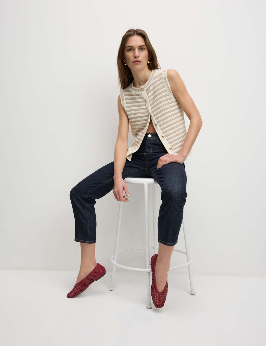 Cotton Rich Striped Knitted Waistcoat 4 of 7