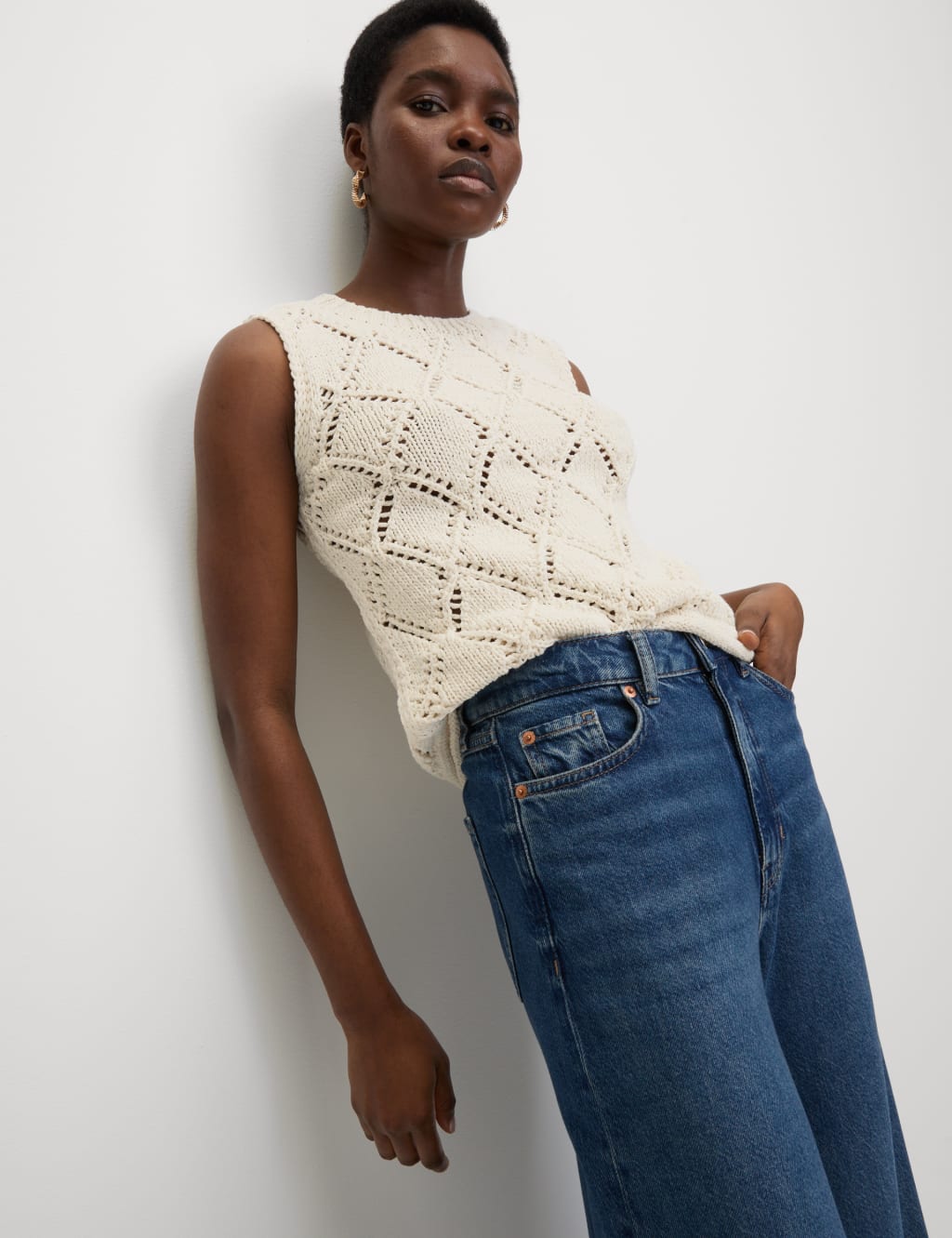 Cotton Blend Diamond Stitch Knitted Vest 5 of 7