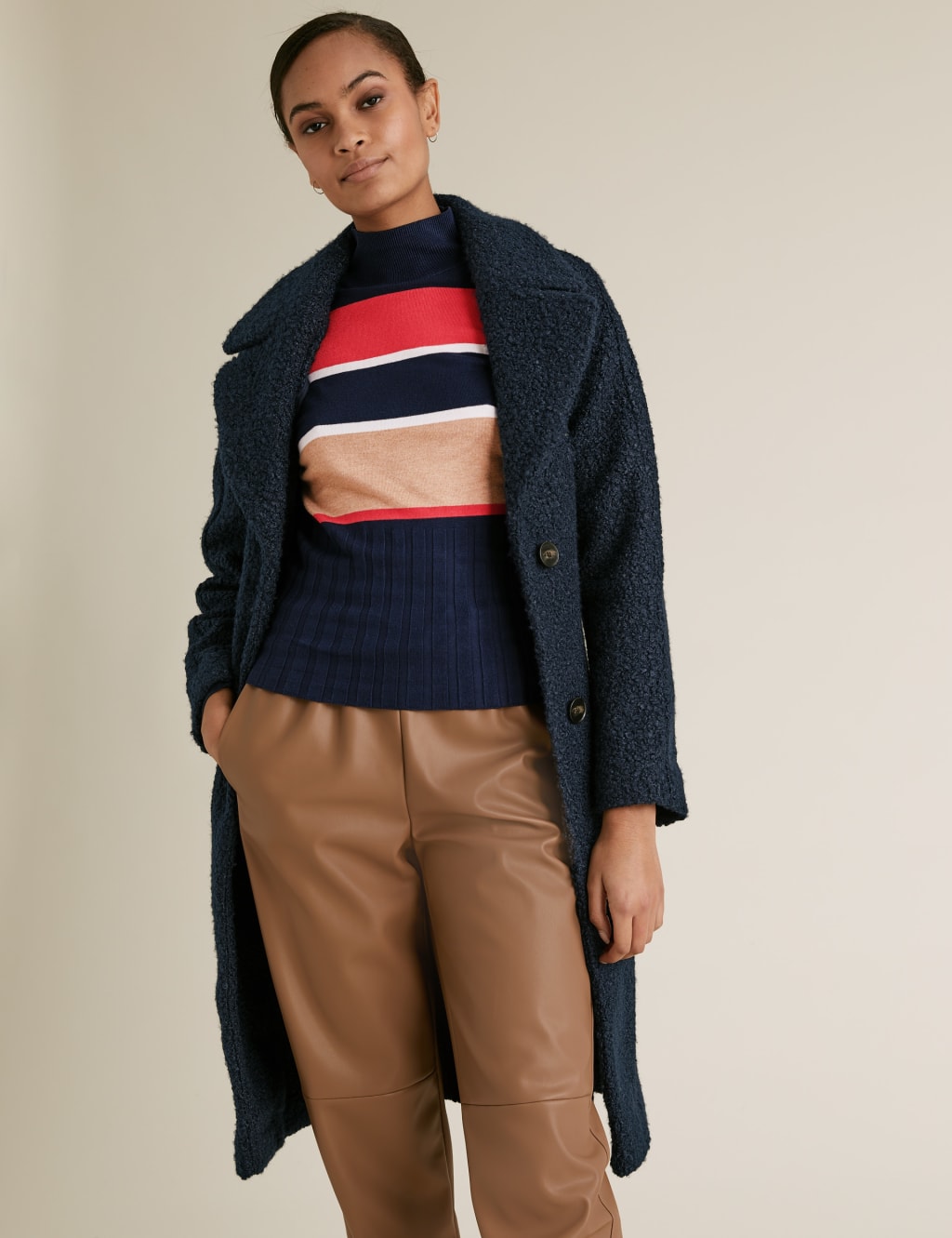 Knitted Striped Funnel Neck Fitted Jumper 4 of 5