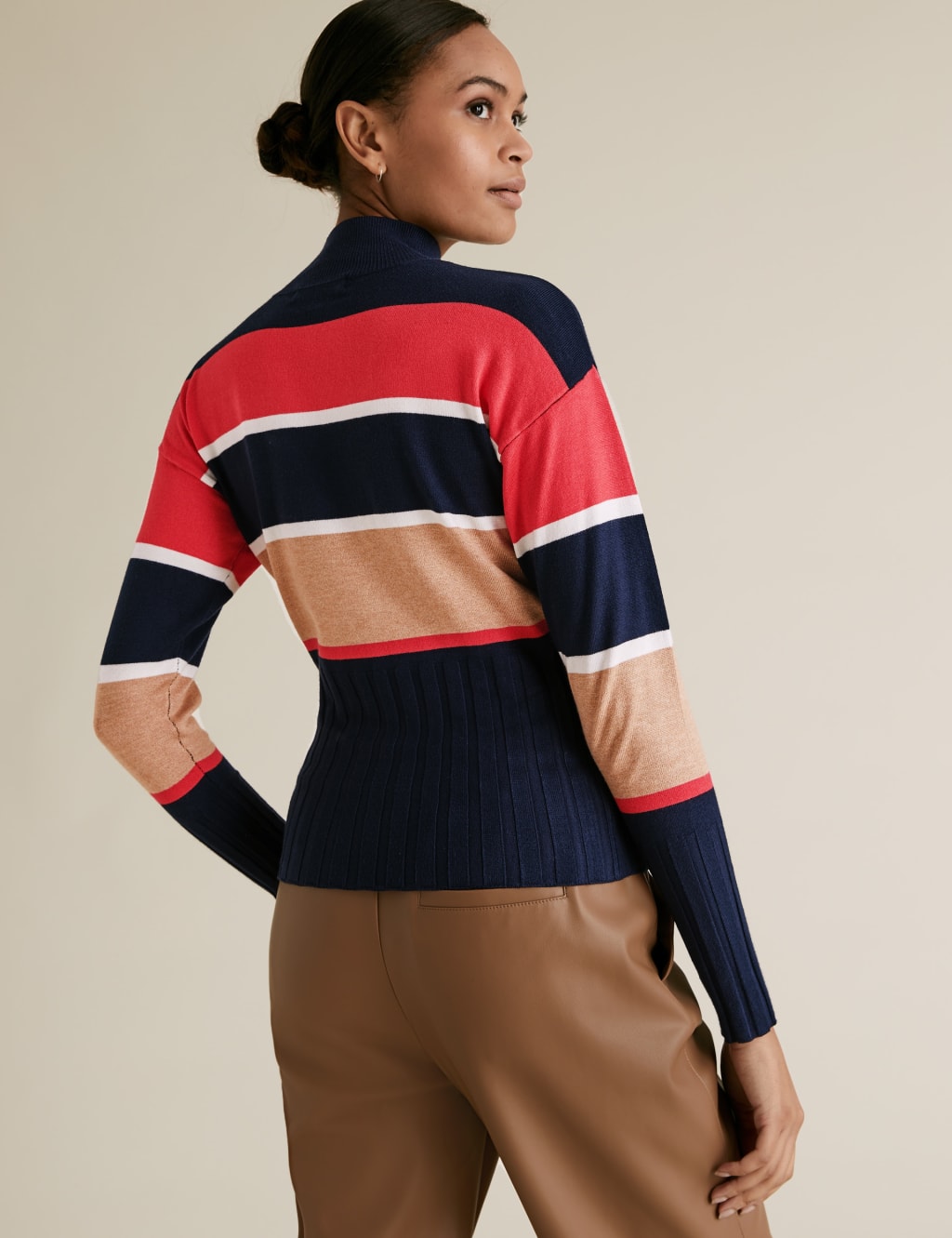 Knitted Striped Funnel Neck Fitted Jumper 5 of 5