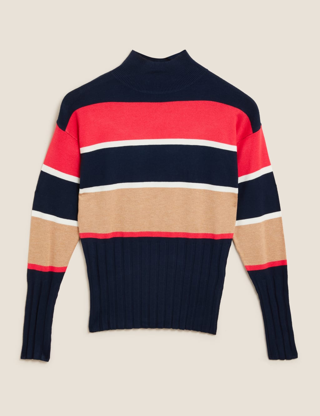 Knitted Striped Funnel Neck Fitted Jumper 2 of 5