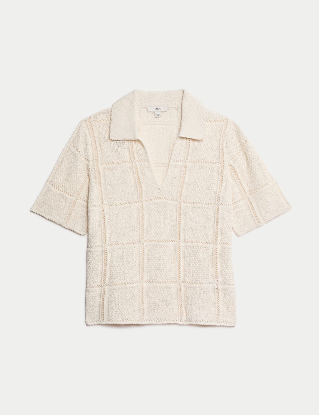 Cotton Blend Openstitch Collared Knitted Top 2 of 6