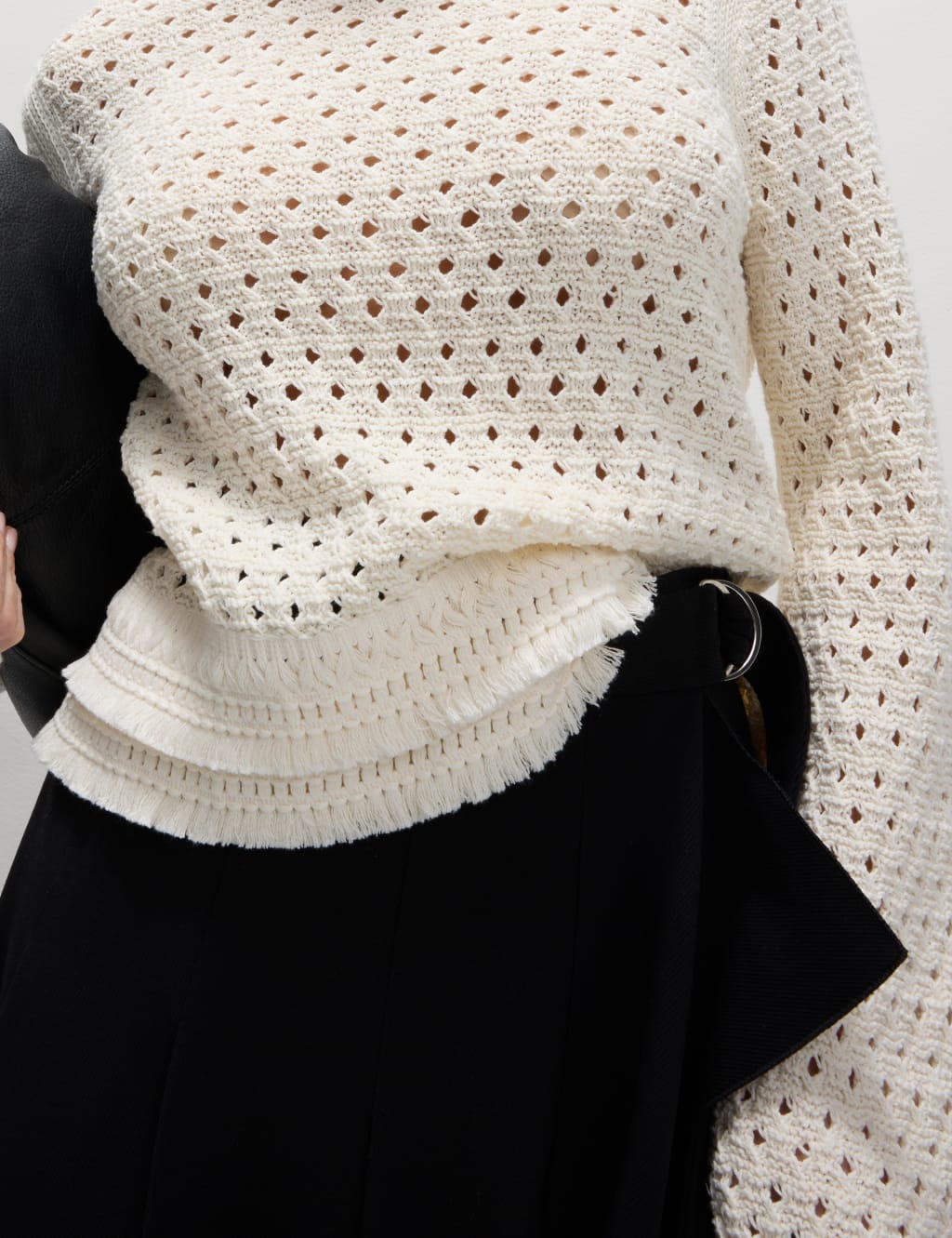 Cotton Blend Textured Crew Neck Fringe Jumper 2 of 5
