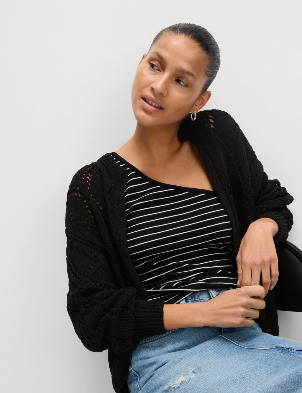 Cotton Blend Open Stitch Cropped Cardigan 6 of 7