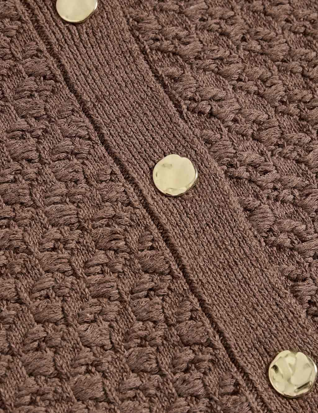 Cotton Blend Textured Button Front Cropped Cardigan 6 of 6