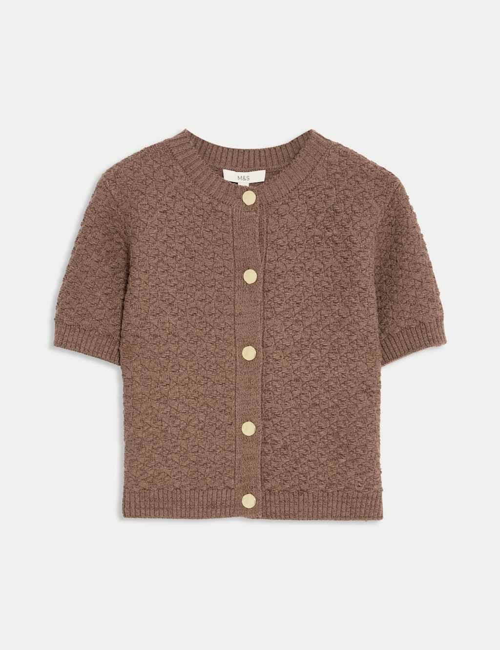 Cotton Blend Textured Button Front Cropped Cardigan 2 of 6