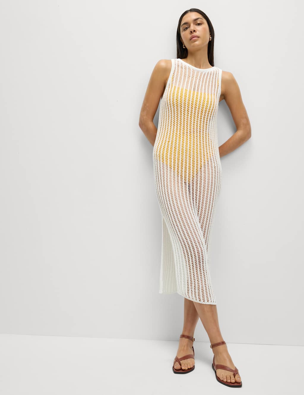 Textured Openstitch Midi Knitted Dress 4 of 8