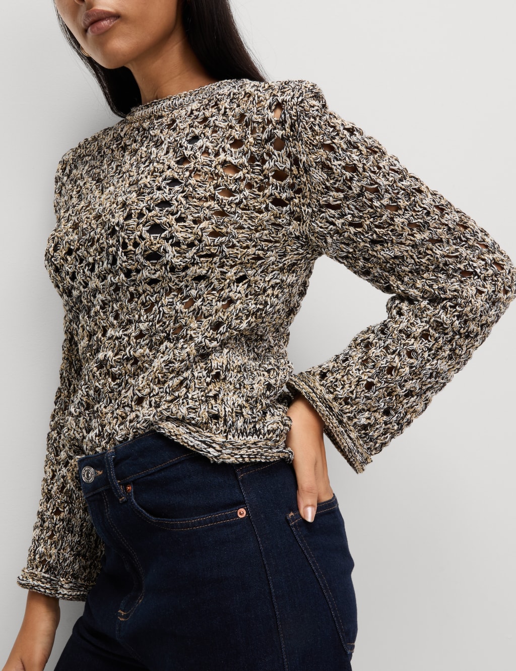 Cotton Blend Metallic Textured Jumper 5 of 7
