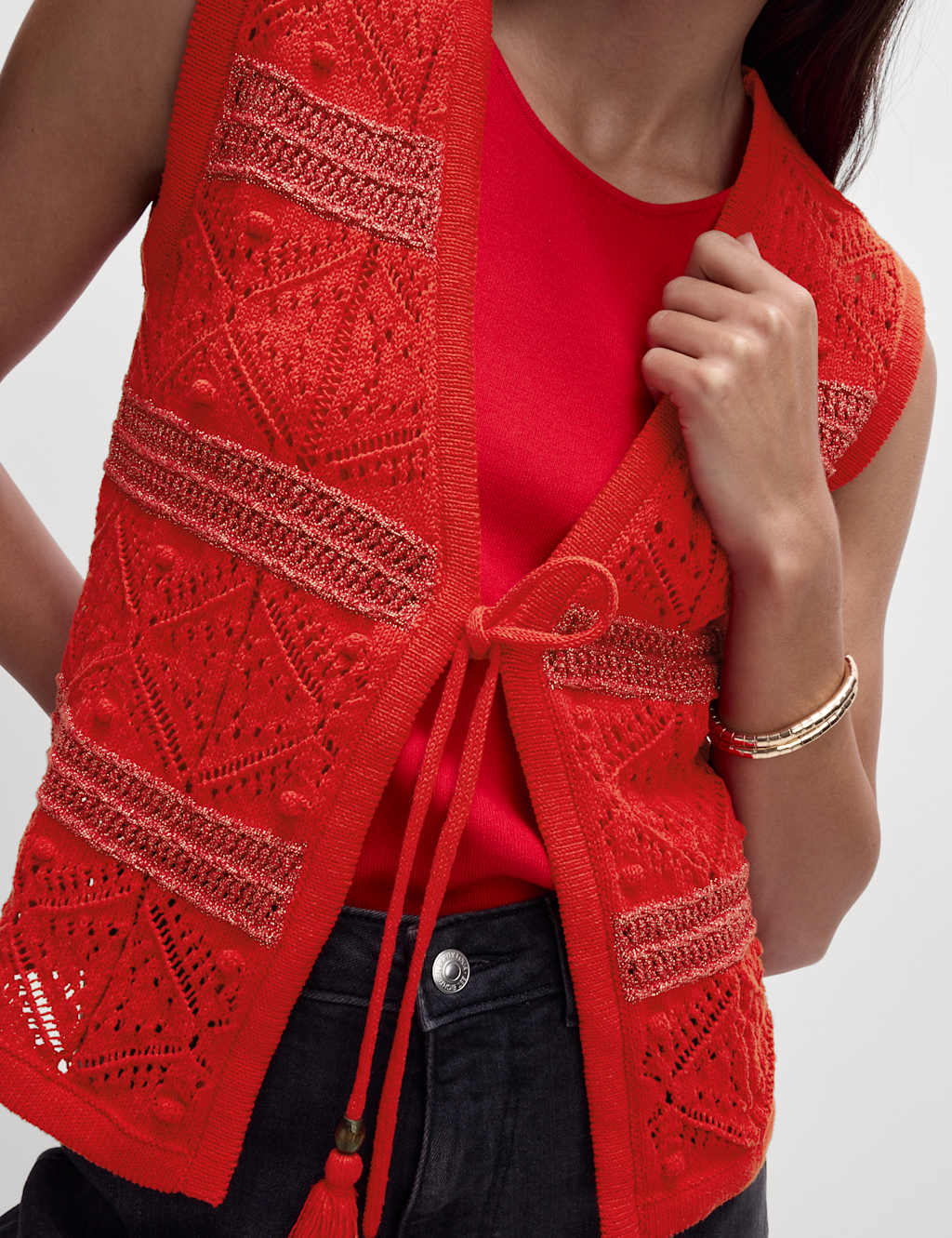 Cotton Rich Slim Textured Cropped Waistcoat 6 of 7