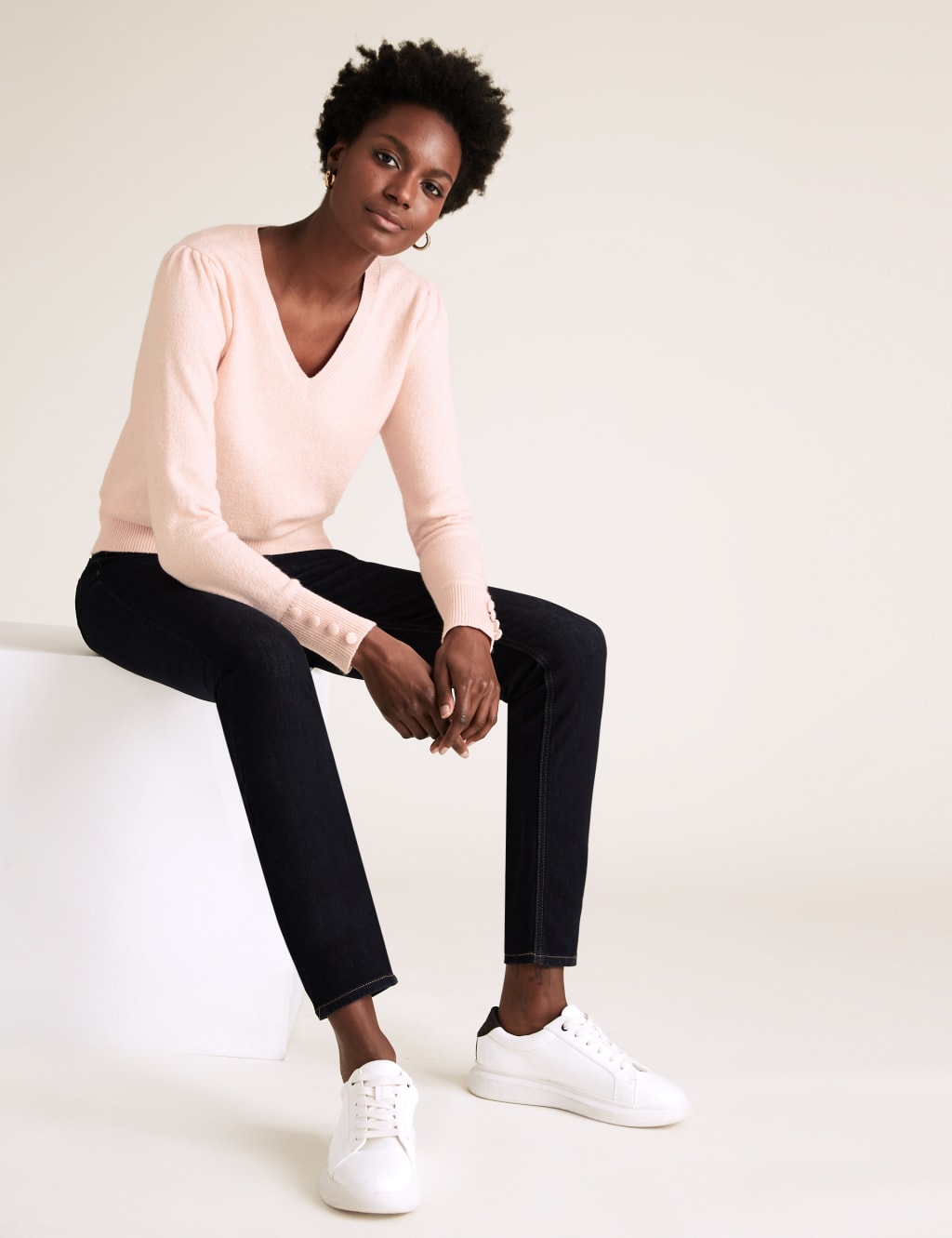 V-Neck Gathered Shoulder Jumper 1 of 5