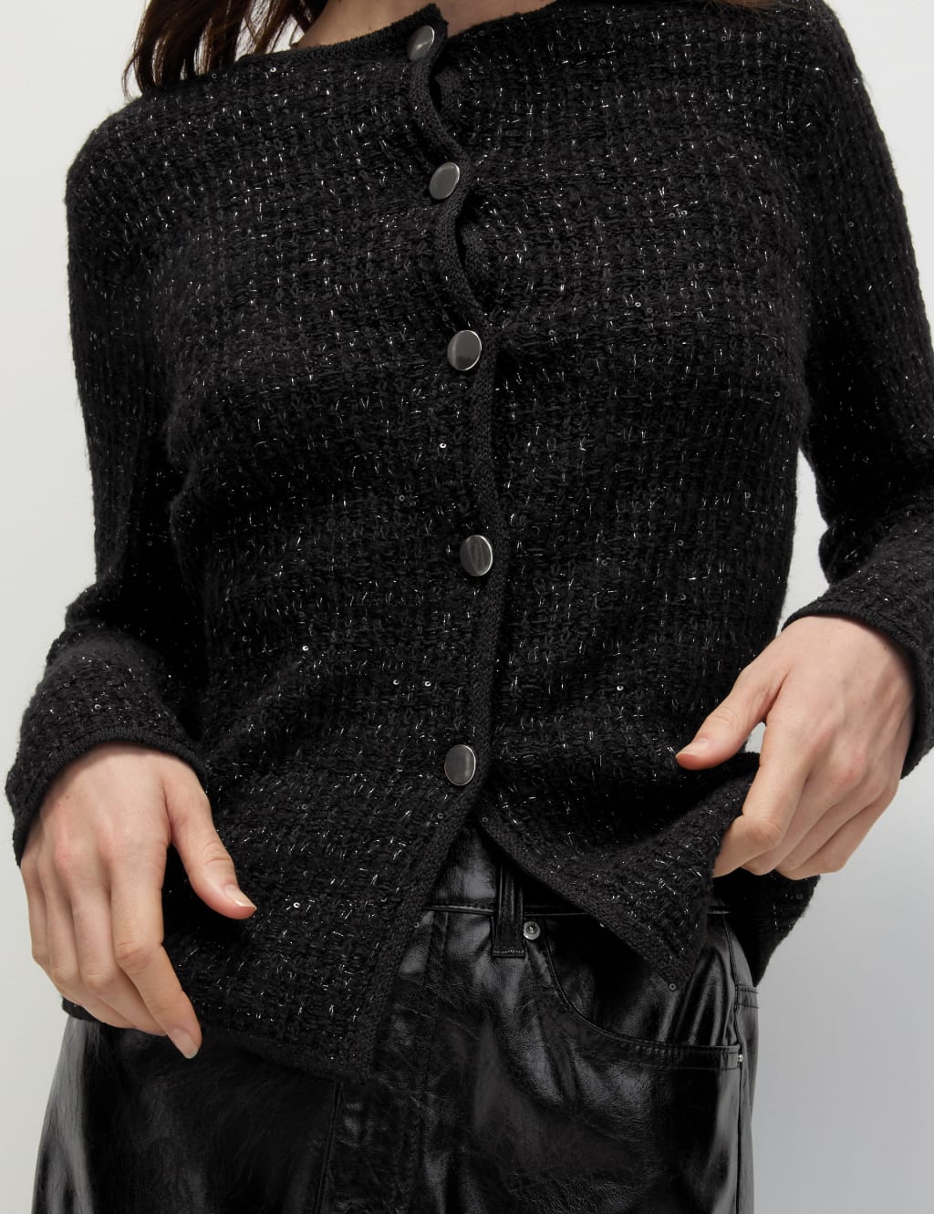 Metallic Knitted Button Front Cardigan