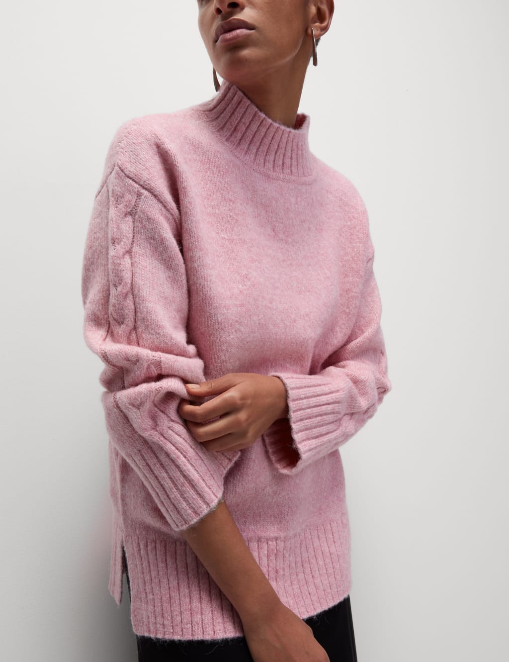 Textured Funnel Neck Jumper with Alpaca Wool M S Collection M S