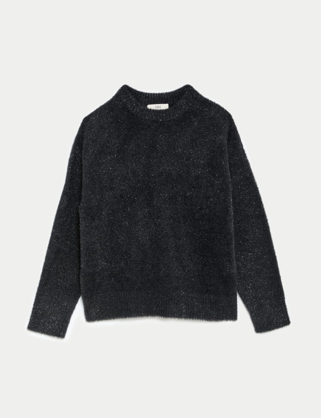 Ribbed Metallic Crew Neck Relaxed Jumper M S Collection M S