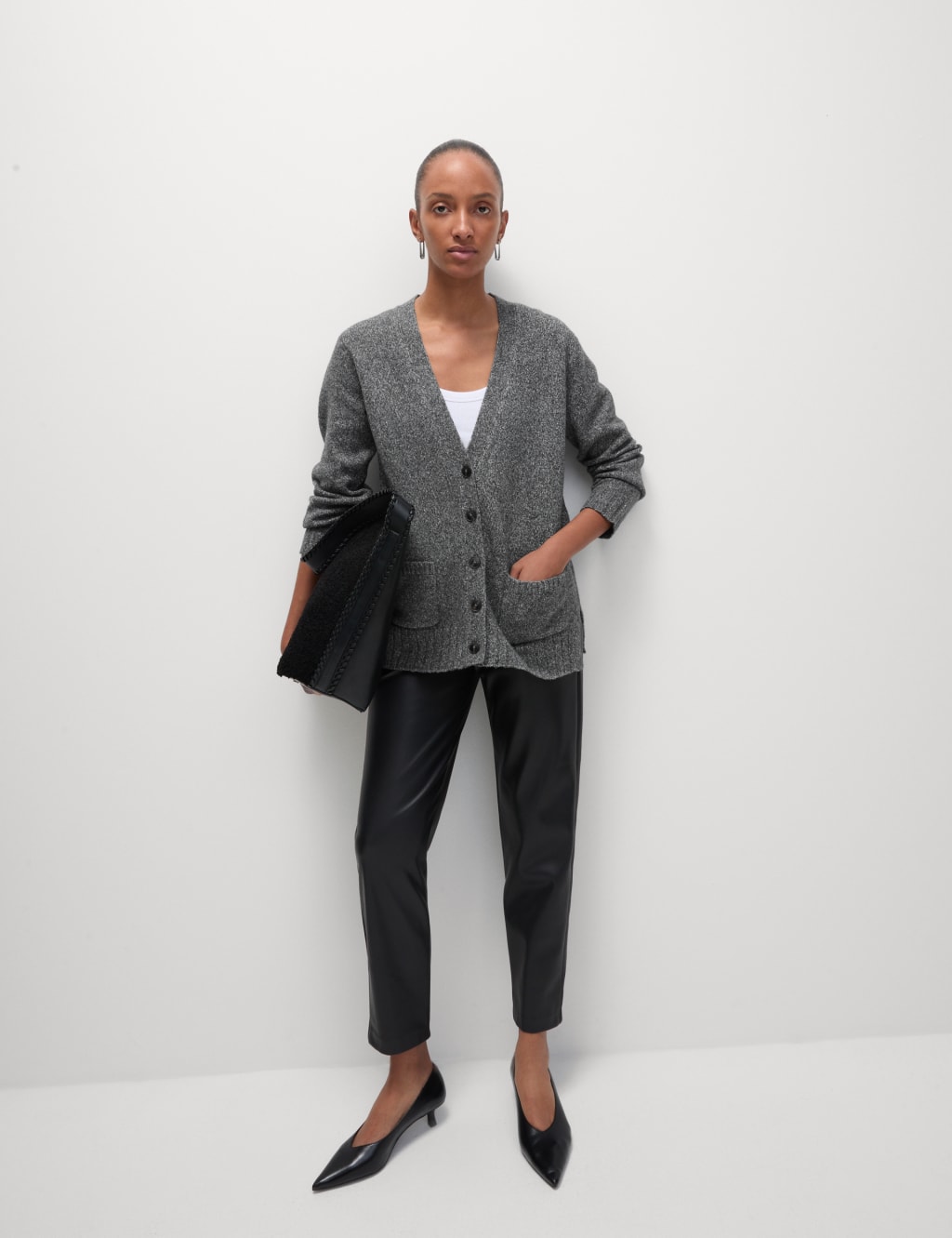 Textured V-Neck Relaxed Cardigan 3 of 6